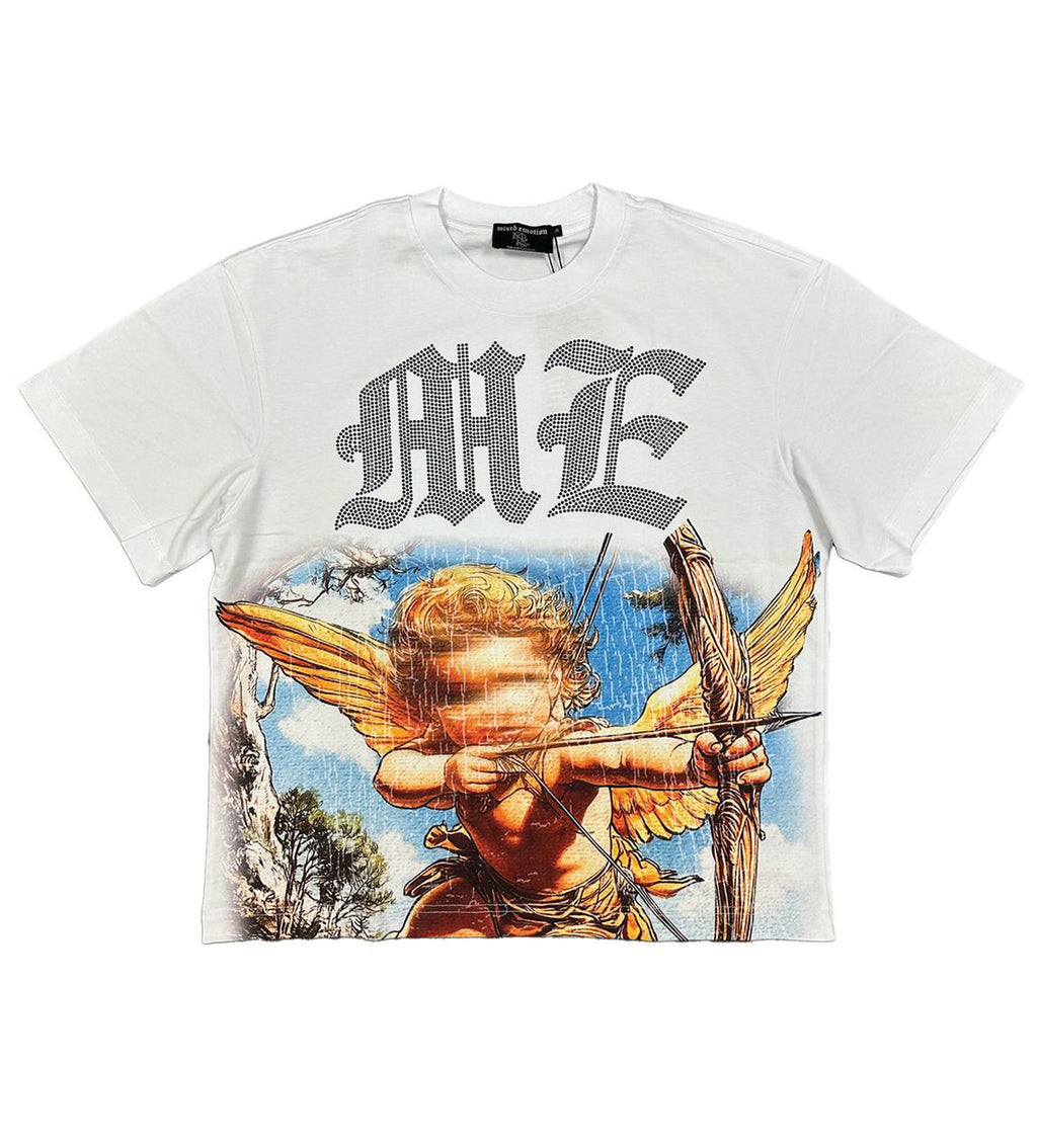 Mixed Emotions Angel Rhinestone Tee White