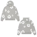 "Denim Tears" Grey Floral Pattern Full-Zip Hoodie